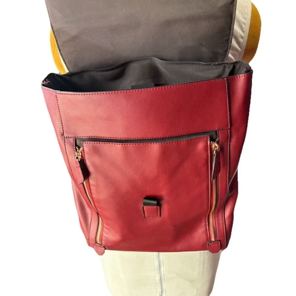 Estarer Vegan Leather Backpack Burgundy Red Fits 15.6